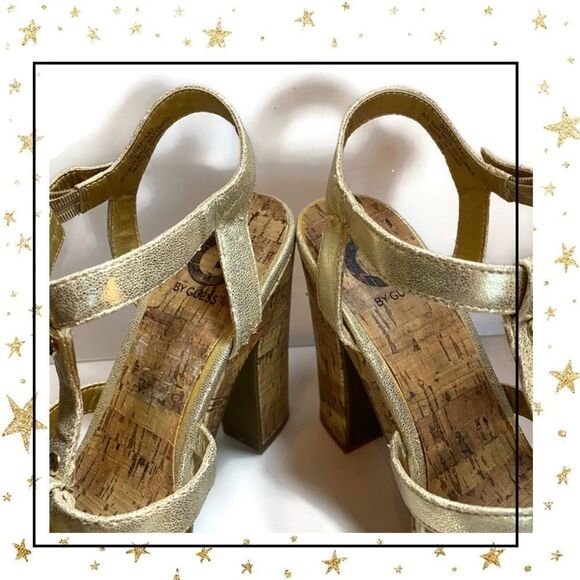 Guess Metallic Gold Platform Cork Heels 9 - Picture 3 of 6